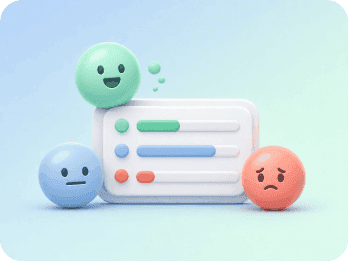 Visages de sentiments positifs, neutres et négatifs autour d'un résumé de commentaires.